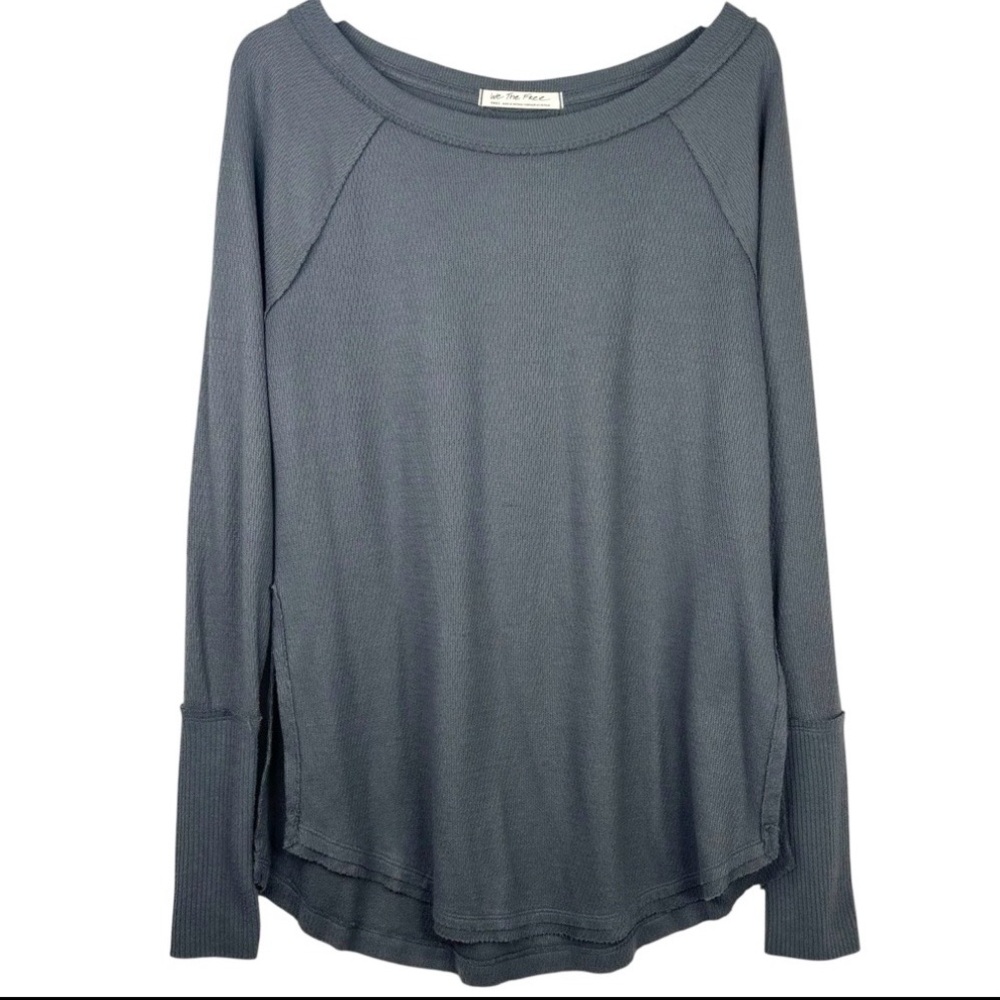 We The Free Free People Grey Snowy Thermal Boat Neck Top Hi/Lo Oversized Small